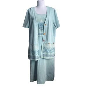 VTG 90s NINA PICCALINO Artsy Midi Dress & Vest Set SZ S Lagenlook Phoebe Friends